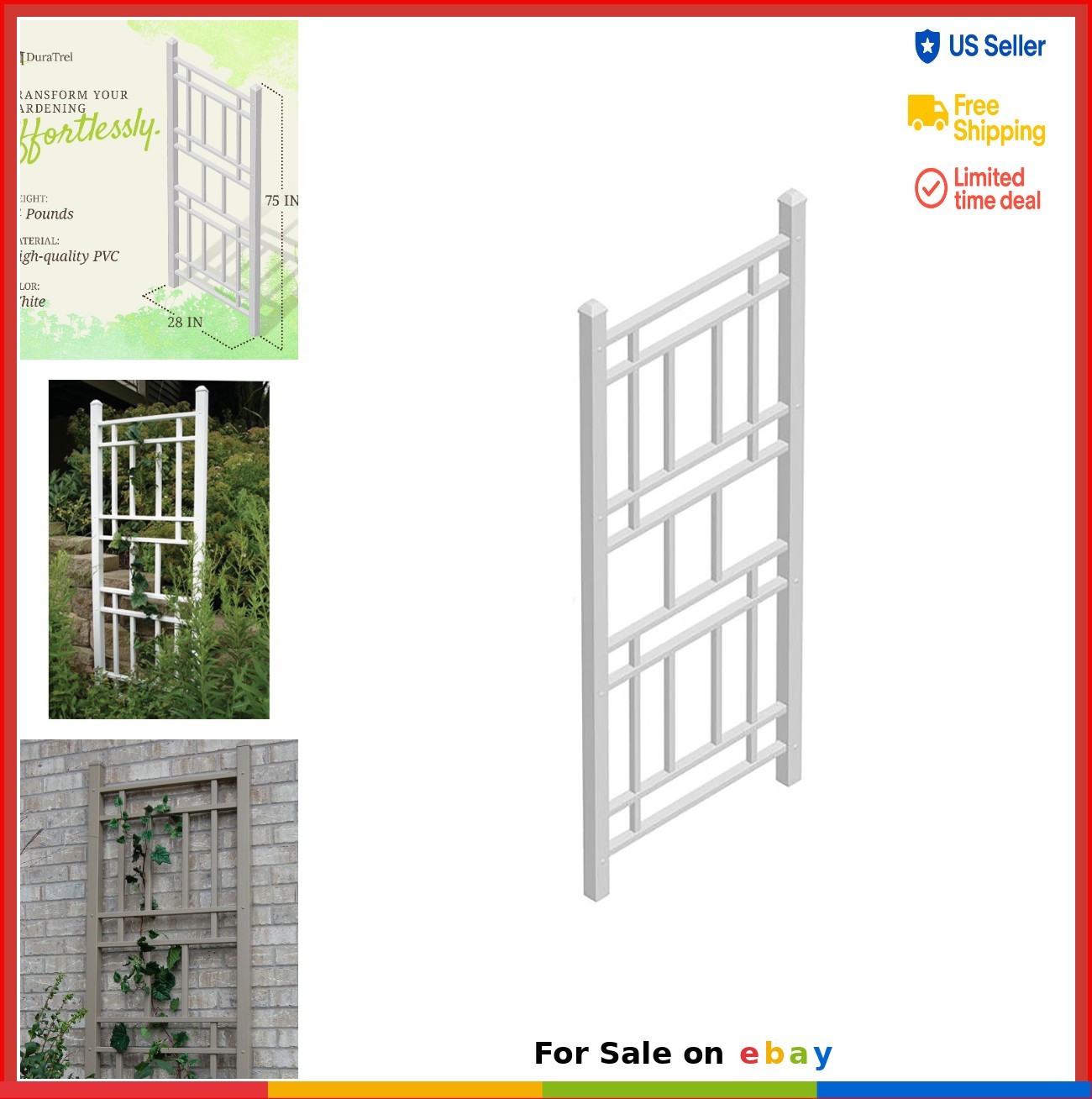 White Weather-Resistant PVC Garden Trellis - 28" x 75"
