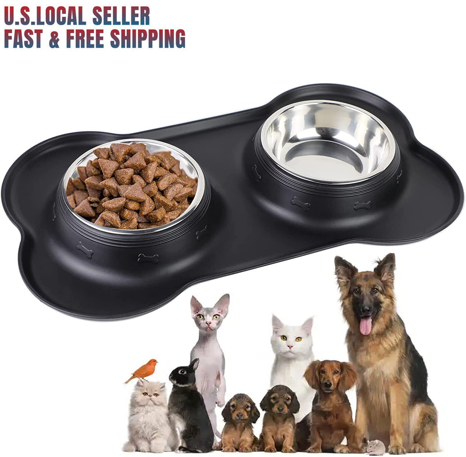 Stainless Steel Pet Bowl With Non-Skid Silicone Mat